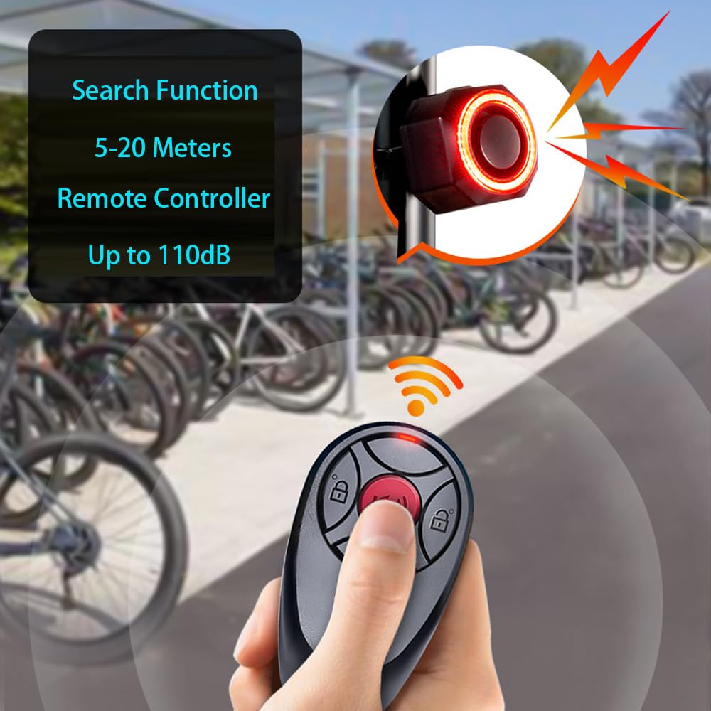Feu arrière de vélo rechargeable par USB - Alarme anti-voleur - Sans fil - Étanche - Sécurité VTT - Télécommande intelligente - Panneau clignotant - Lampe pour vélo électrique et scooter