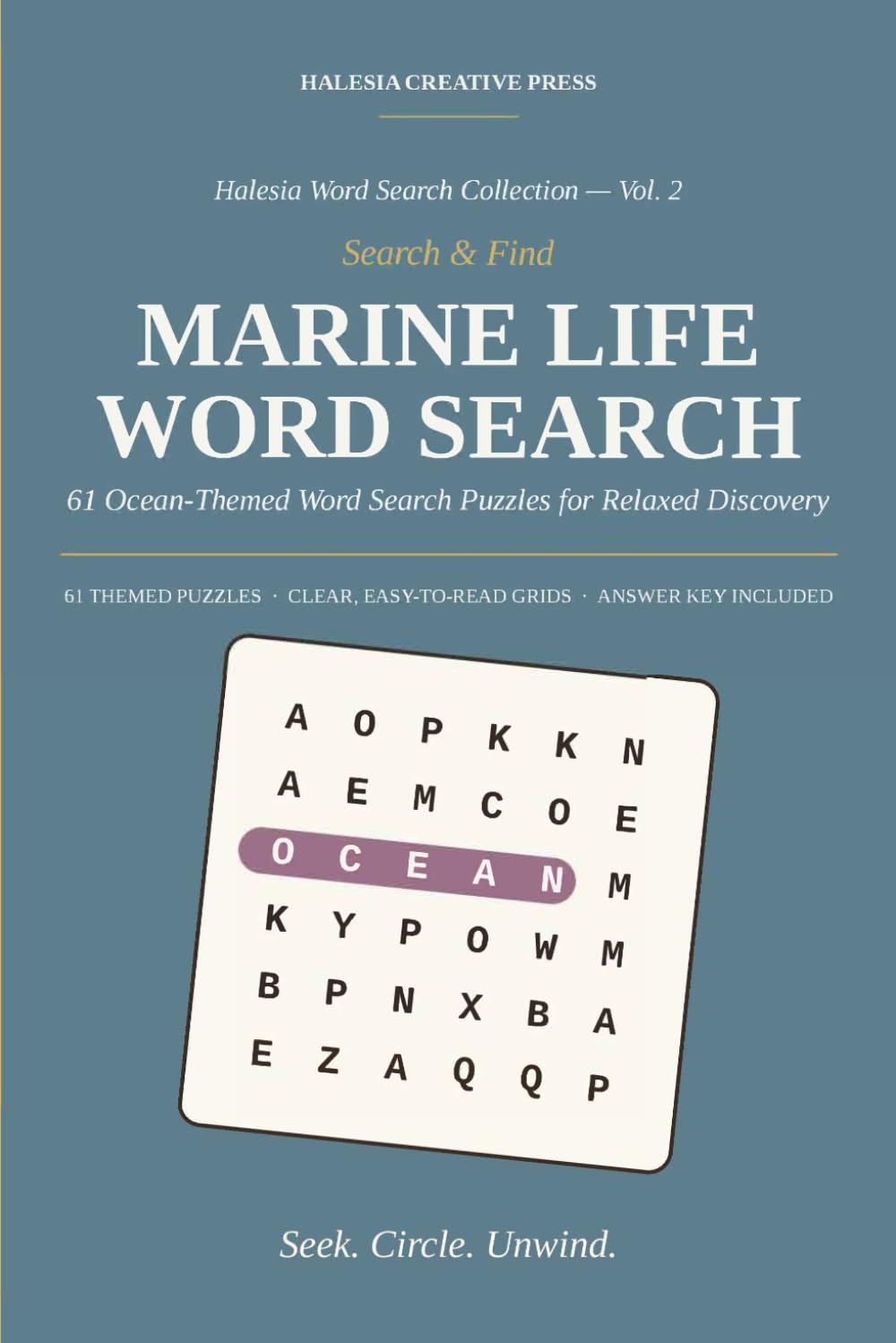 Marine Life Word Search: Relaxing Ocean-Themed Puzzles Featuring Fish, Coral Reefs, Marine (Halesia Word Search Collection)
