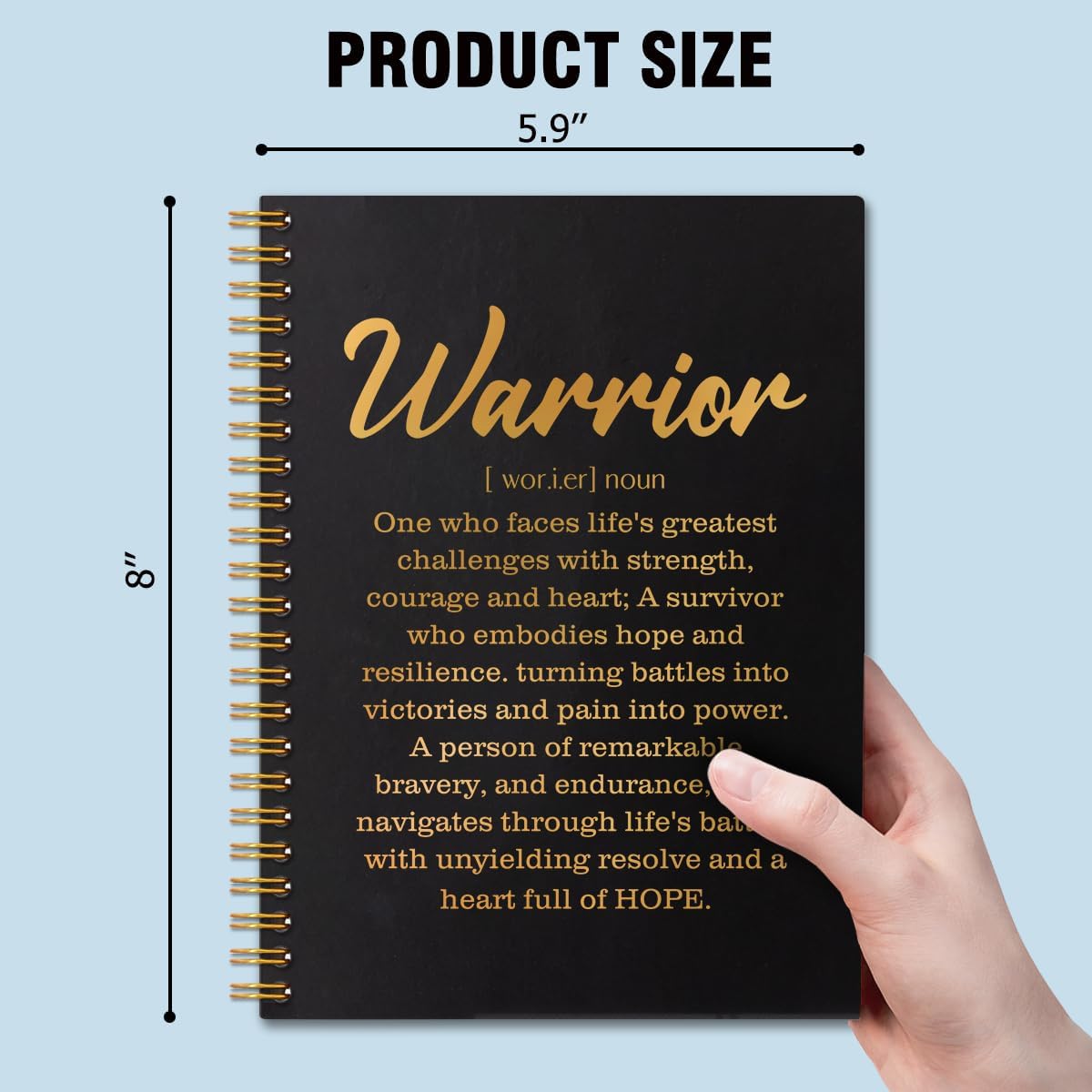 Warrior Definition Gold Foil Hardcover 160 Pages Blank Spiral Notebook, Recovery Cancer Survivor Gifts, Warrior Gifts for Women Men, Motivational Gifts for Coworker, Cheer Up Gifts for Employee - Image 2
