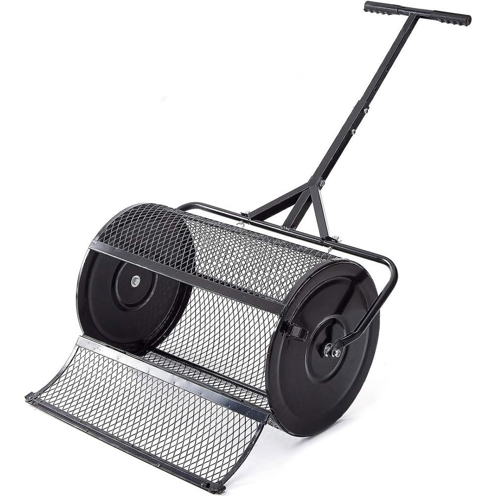 XNXYSMKJ 24'' Compost Manure Spreader,Metal Mesh Peat Moss Spreader w/T Shaped Handle,Garden Lawn Roller Peat Moss Planting Seeding Spreader, for Manure,Fertilizer