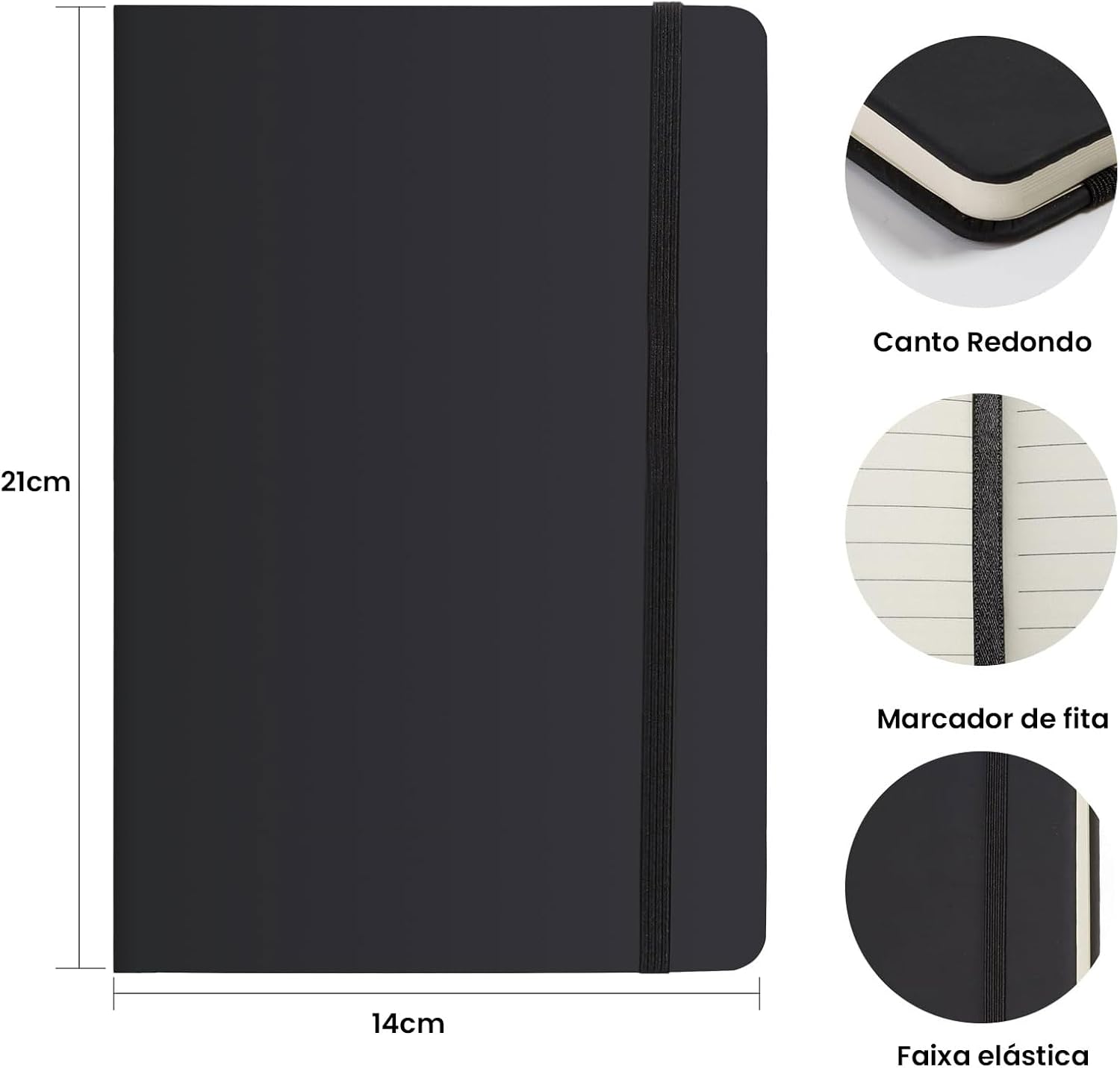 Kit Com 2 Cadernos A5 De Capa Dura Tipo Moleskine Com Elástico E 80 Folhas Pautadas Ou Lisas (SEM Pauta)