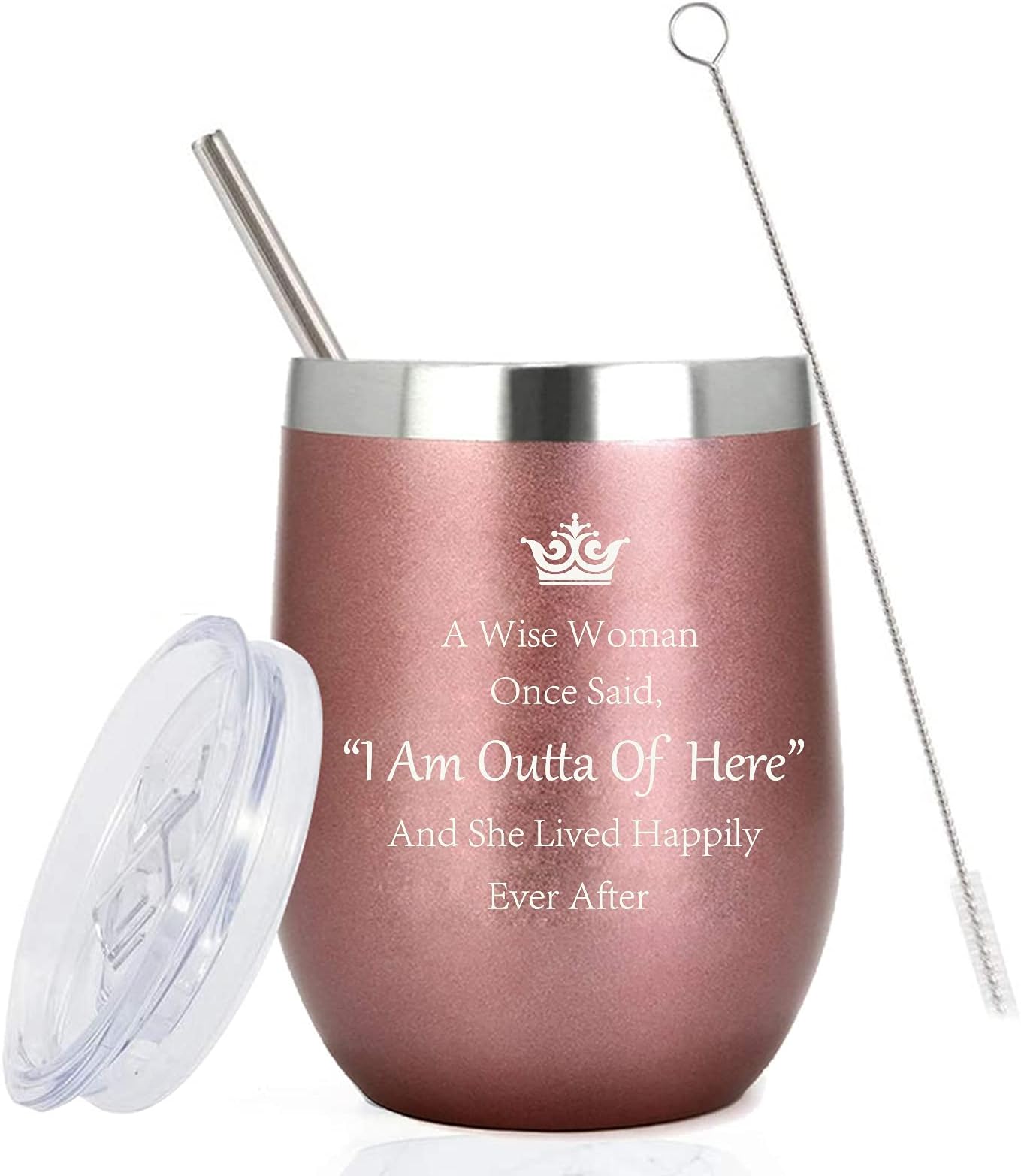 Funny Retirement Gifts for Women-A Wise Woman Once Said I'm Outta Here 12oz Insulated Wine Tumbler with Sayings Farewell Gifts Encouragement Gifts Going Away Gift for Coworker Sister Friends Rose Gold