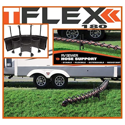 TFlex RV DRAINING Hose Support – High Grade Plastic – Adjustable Height – 180° Flexibility – 30 Seconds Installation/Storage (20 Ft)