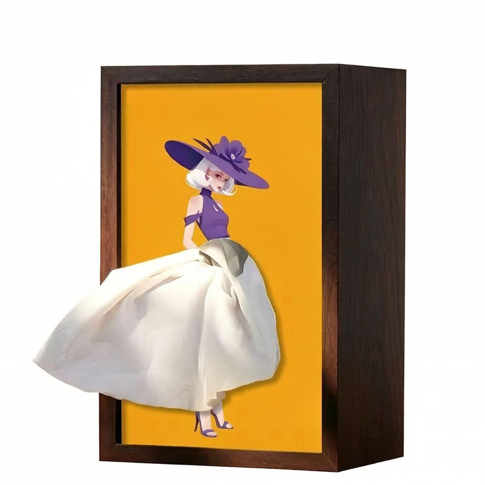 Sbziojhdr Girls Yellow Purple Hat Tissue Box， Ballet Dancer Tissue Box, Vintage Lady Dress Cover, Ballerina Wood