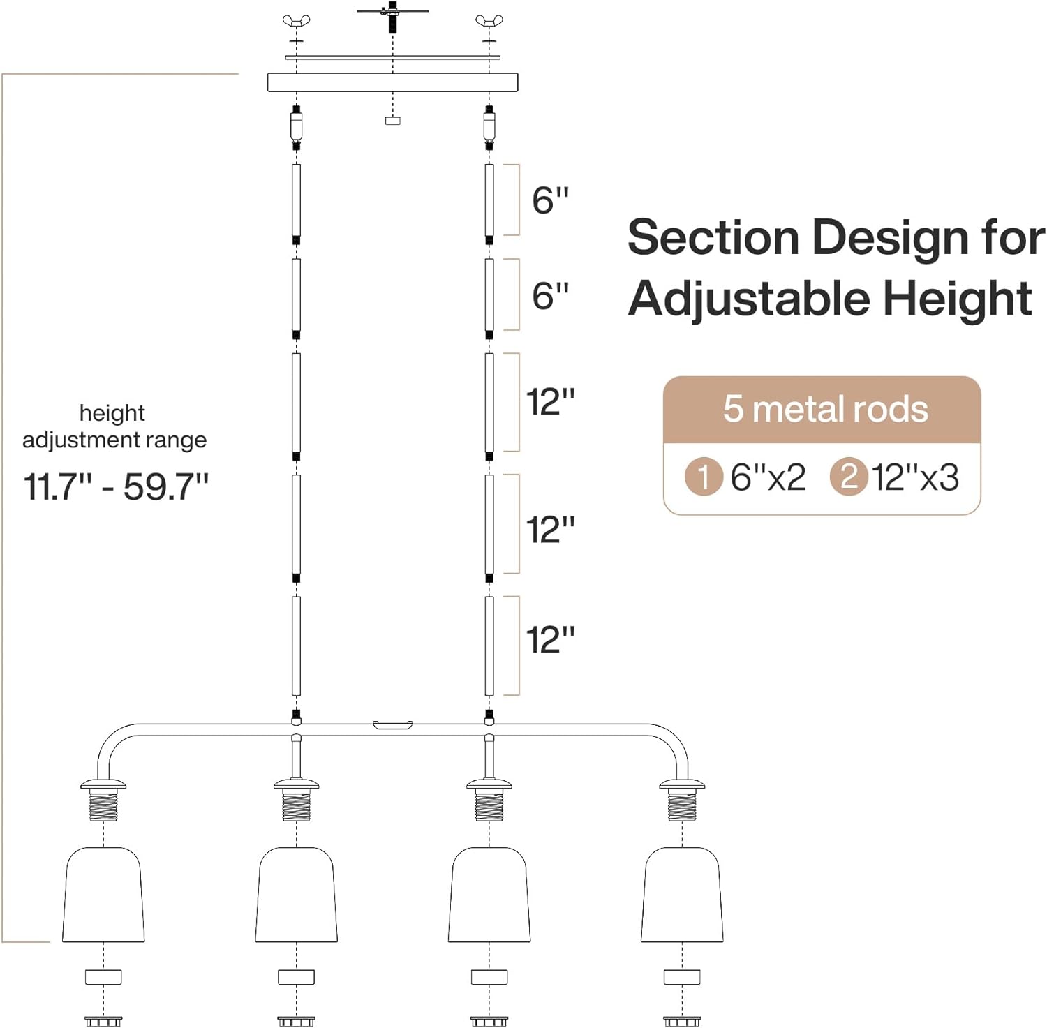 Tribesigns 36.4'' Pendant Lighting for Kitchen Island, 4-Light Pendant Lighting with White Frosted Glass,Modern Linear Chandelier Adjustable Hanging Lighting Over Island Dining Table Living Room，E26