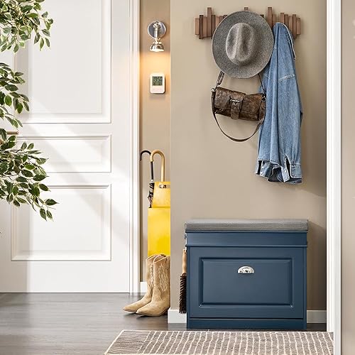 Miniatura 52 de Haotian FSR82-L-SCH - Zapatero de pasillo negro, zapatero de diseño moderno, zapatero delgado con cajón abatible y cojín de asiento acolchado Negro