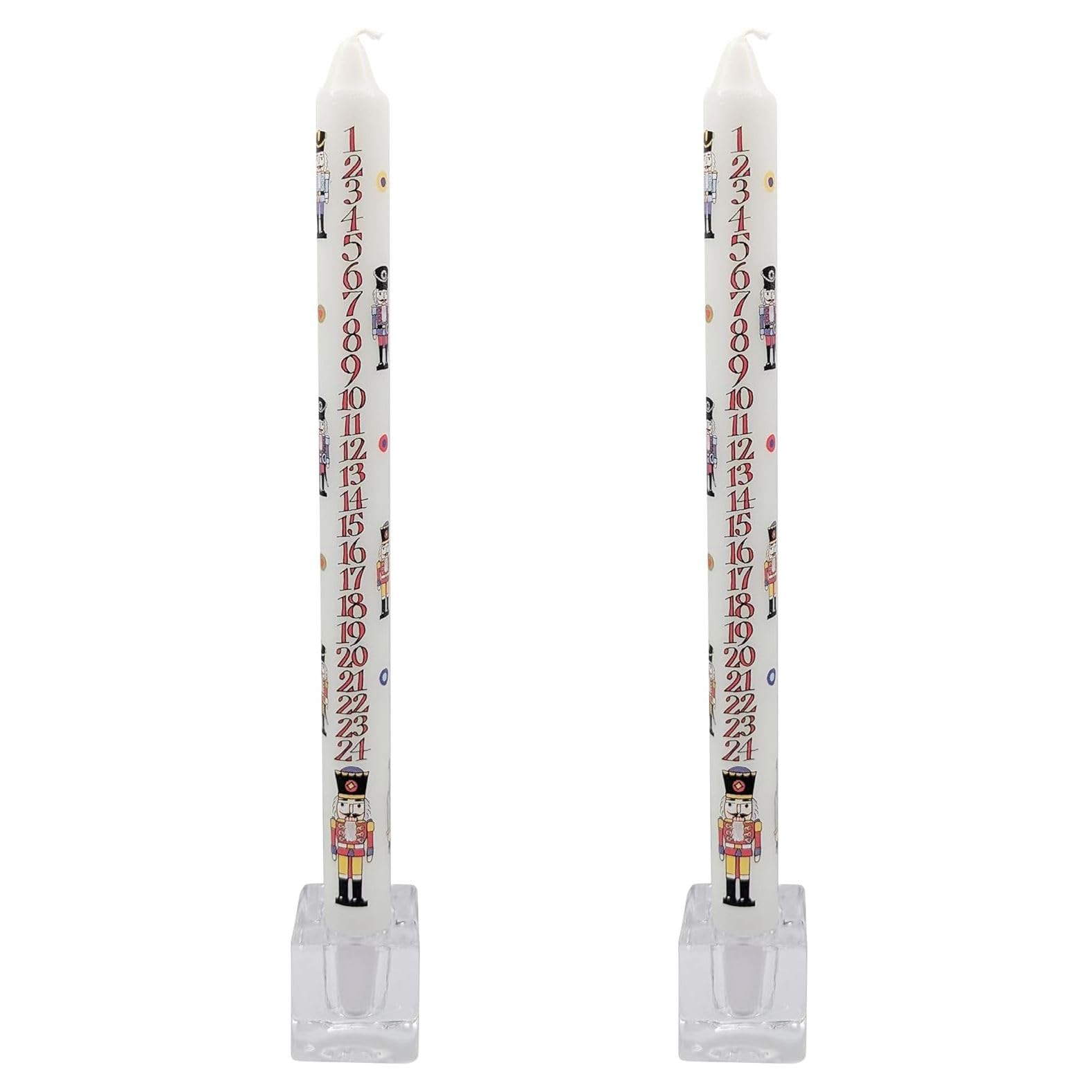 Carousel Home Multicoloured Pack Of 2 Nutcracker Soldier Advent Dinner Candles | Numbered Christmas Countdown Taper Candles | Regular Size - 29Cm