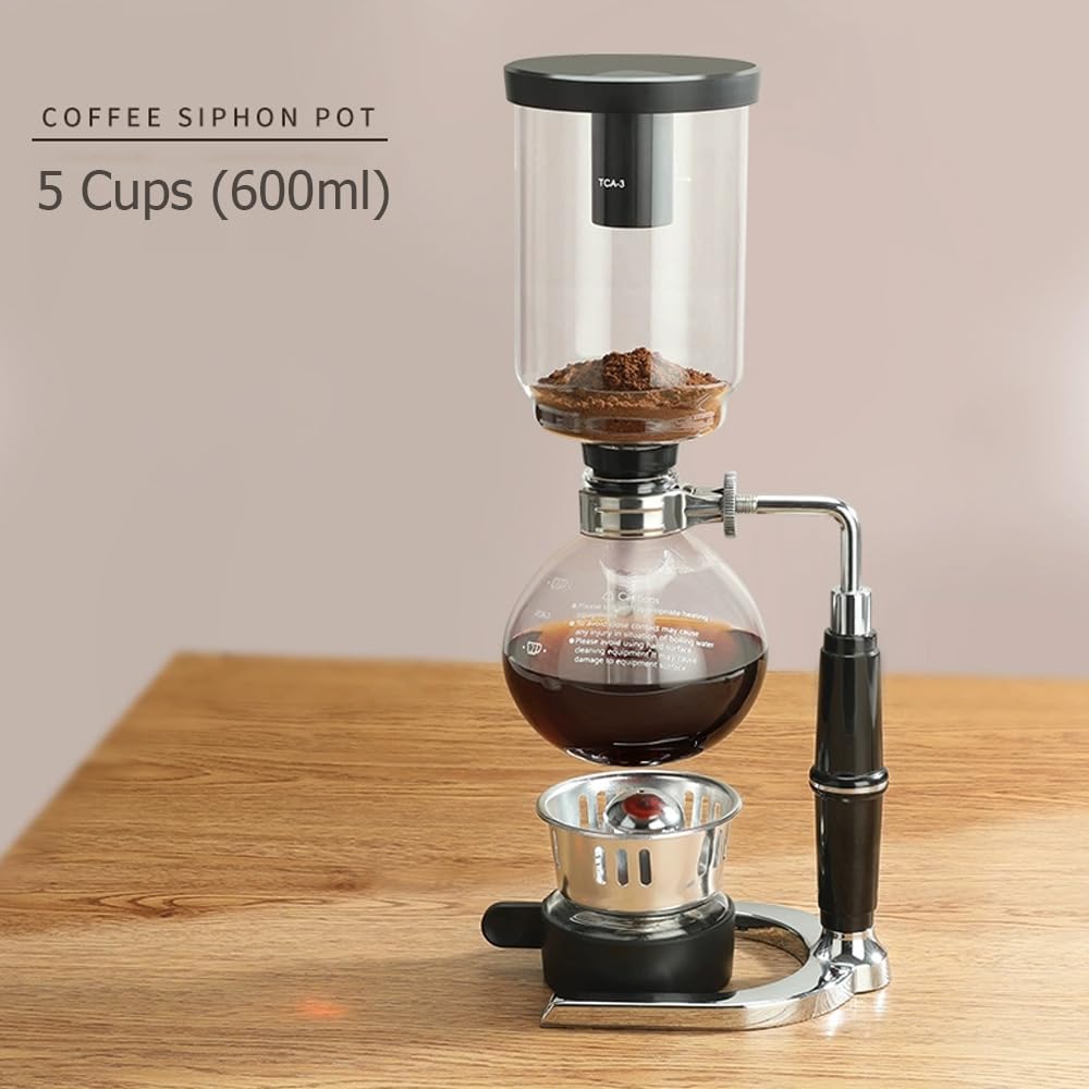 YUEHUA Cafetière professionnelle à siphon, 5 tasses (600 ml) – Cafetière sous vide avec brûleur à alcool, verre borosilicate à haute teneur en verre, poignée anti-brûlure pour la maison et le café
