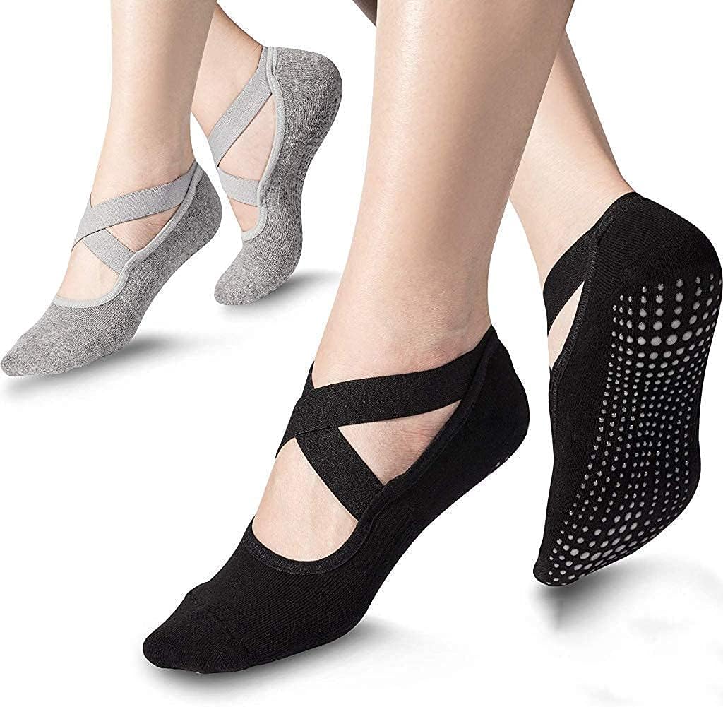 WEGONYoga Socks for Women Non-Slip Grips & Straps, Sport Fitness Half Toe Ankle Grip Ideal for Pilates, Pure Barre, Ballet, Dance, Barefoot Workout (Pair of 1)