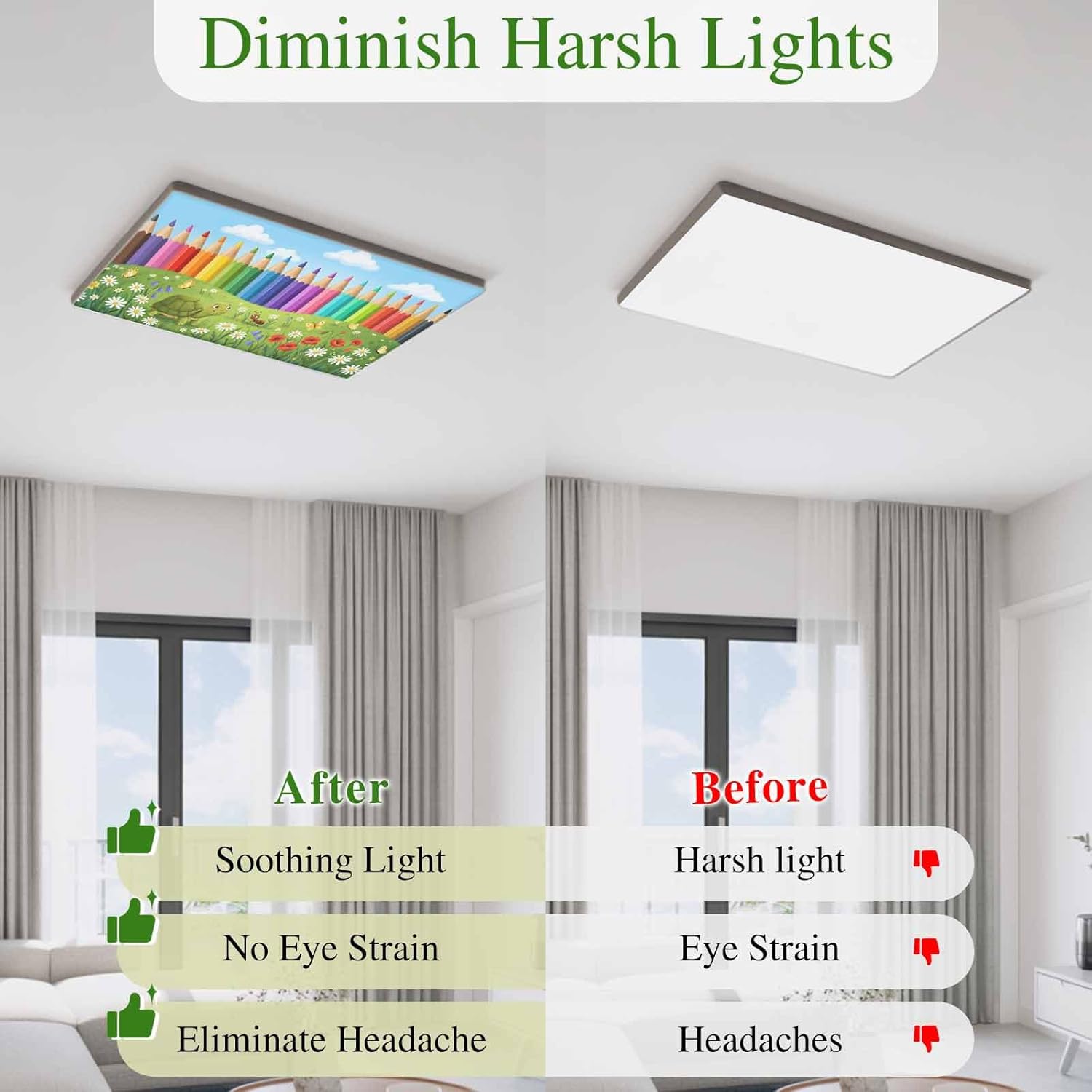 Cartoon Cute Fluorescent Light Covers for Ceiling Lights 4x2 feet,4 Pack Magnetic Light Filters for Classroom,Country Colorful Botanical Sky Blue Green Fluorescent Lamp Shade Panel for Office School