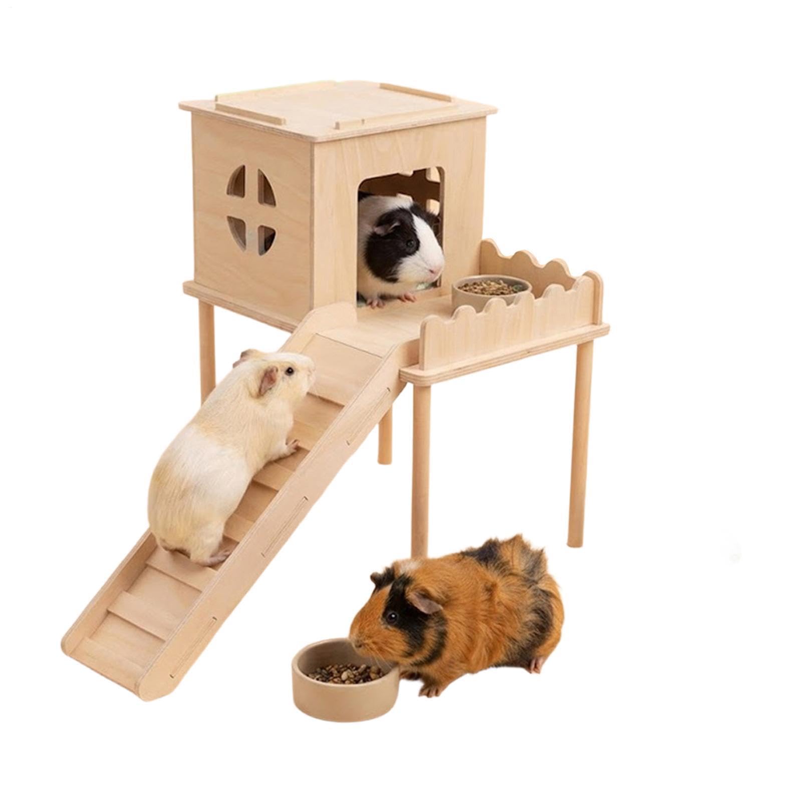 Hamster Home Anti-Slip Wooden Double-Layer Climbing with Ladder Secure