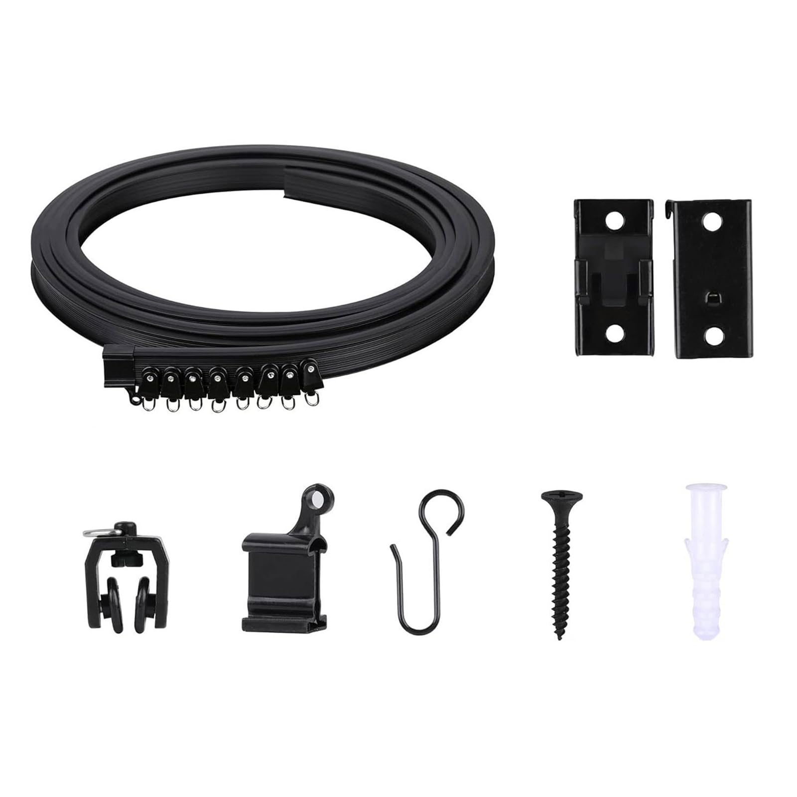 Flexibles schwarzes Vorhangschienen-Set – komplettes Zubehör für einfache Installation, biegbare Vorhangstange für Heimdekoration, vielseitig für Wohnzimmer, Schlafzimmer und mehr Ideal für Vorhänge