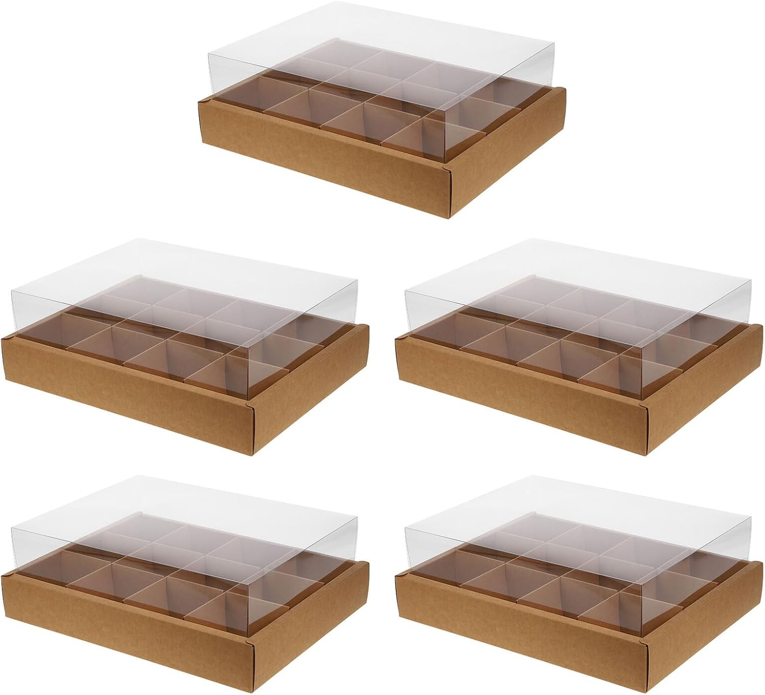 5pcs 12-grid Cupcake Boxes with Window Kraft Paper Cake Containers for Bakery Muffins Cake Carrying and Storage