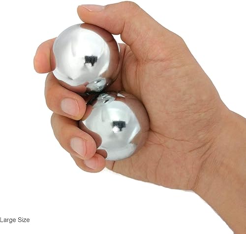 Miniatura 6 de Bolas de Baoding cromadas con soporte de bambú. Bolas chinas de salud para terapia de manos, ejercicio y alivio del estrés (mediano de 1.5 pulgadas)