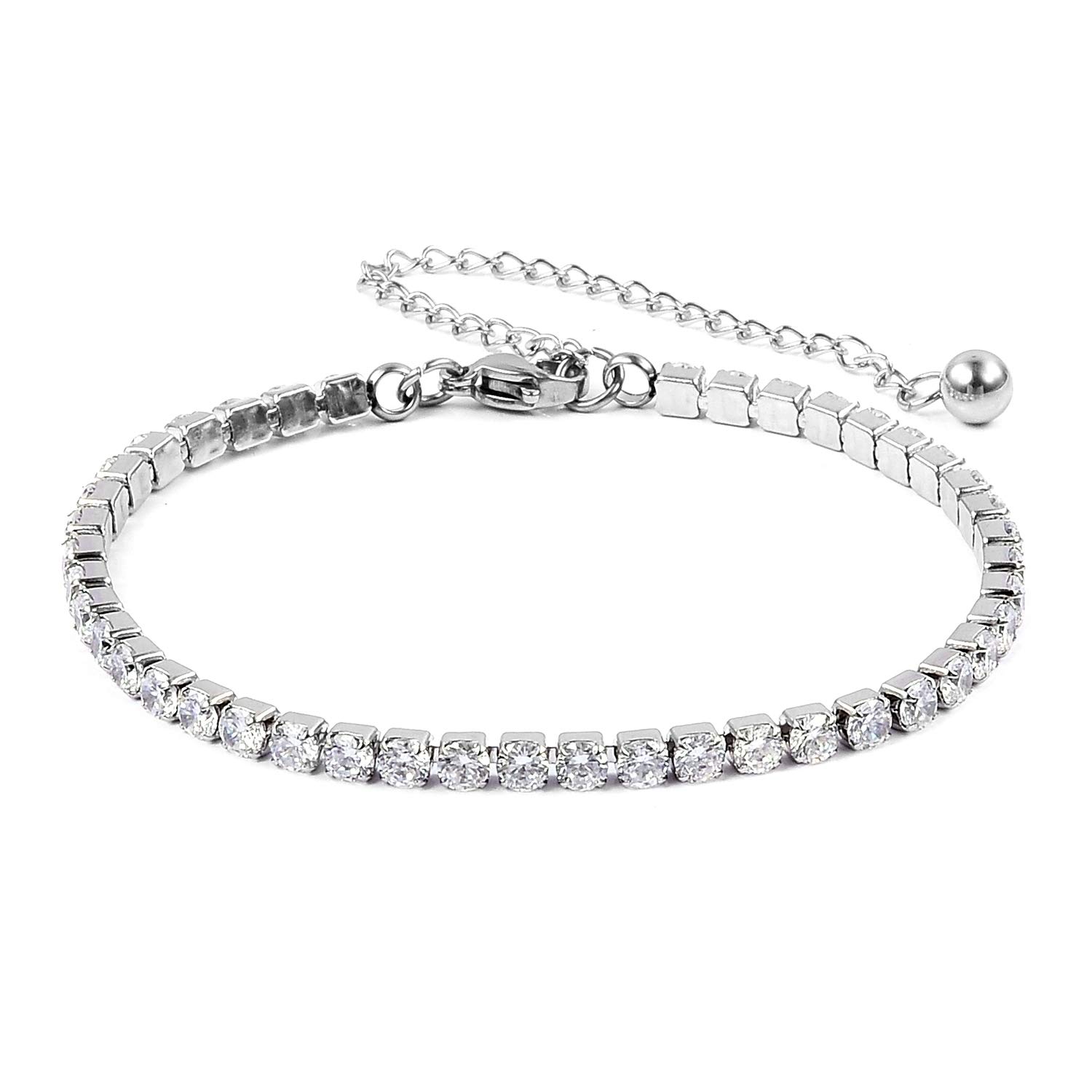 Shop LC Delivering JoyShop LC Stainless Steel Tennis Bracelet - Adjustable Cubic Zirconia Bracelet for Women - Dainty White, Pink & Orange CZ Bridal Bracelets - 6.5' Length with a 2' ExtenderJewelry Gifts for Women
