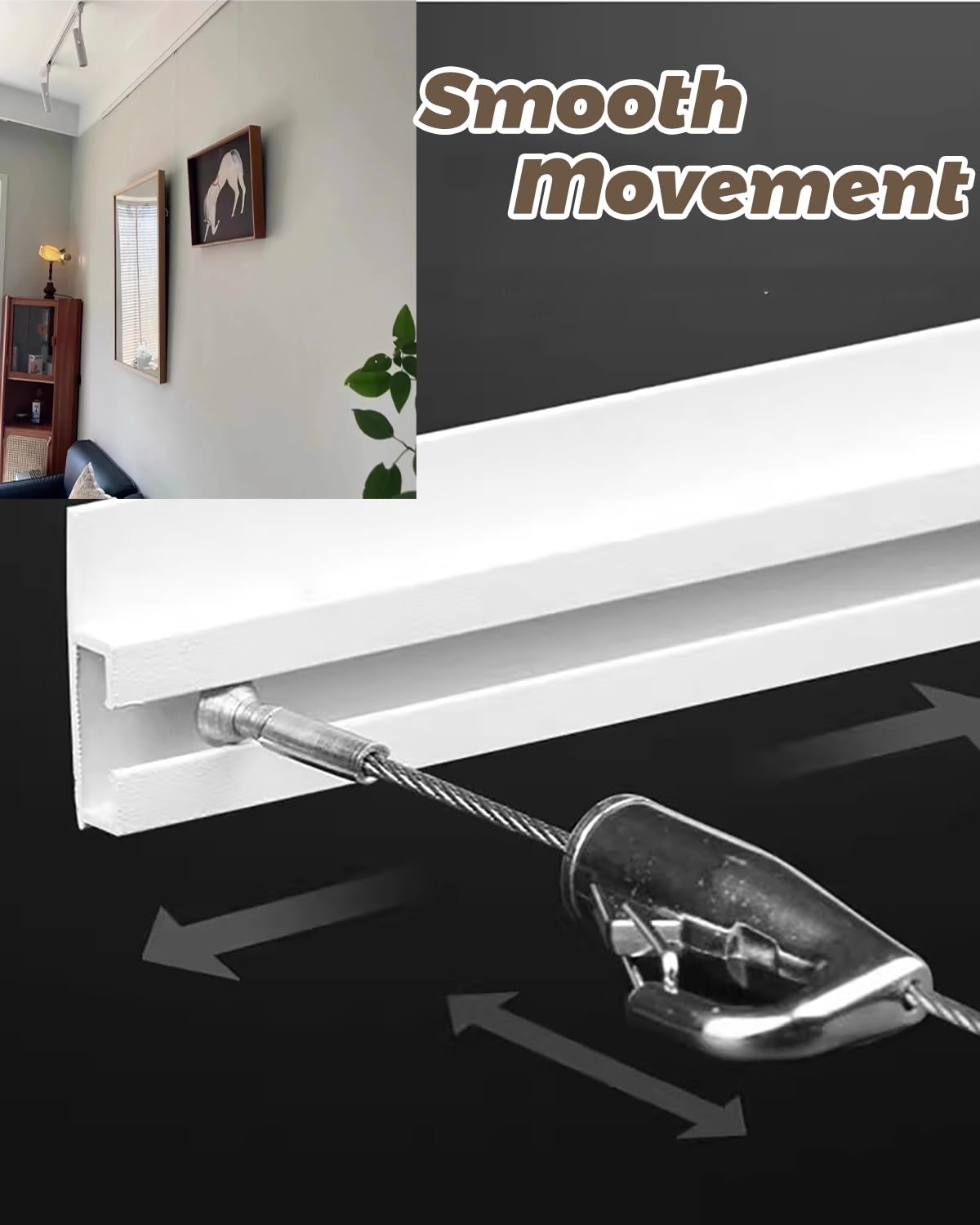 Colgar Cuadros Colgadores de Cuadros para Techos de Yeso de Alta Resistencia, Expositores de Fotos Ajustables con Clips para Oficina y Hogar, Obras de Arte Decorativas Metálicas Flexibles.(3.3'/1m Cab