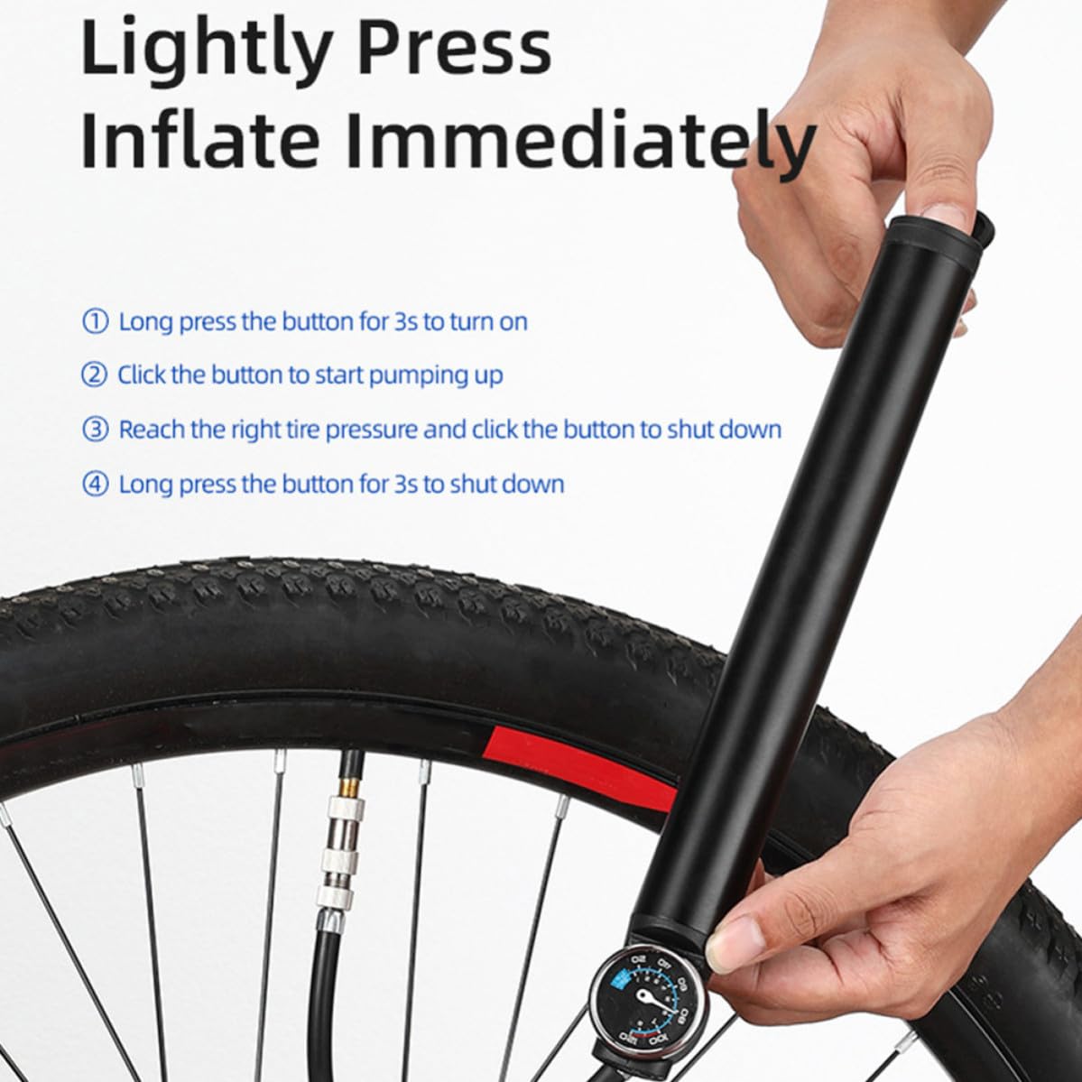 GLEAVI Gonfleur de Pneus Portable Compresseur D'air Électrique en Alliage D'aluminium Noir, Pompe à Vélo Haute Pression, Léger et Compact, pour Valves Presta et Standard