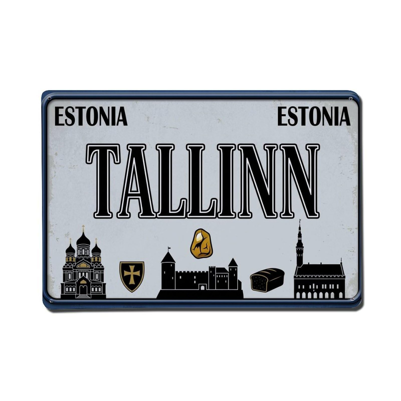 Xanthor Style Vintage Travel Tallinn Estonia Towers Medieval Metal Tin Sign