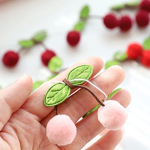 Miniatura 6 de Paquete de 3 guirnaldas de cerezas, decoraciones de fieltro de cerezas, guirnaldas de cumpleaños, decoración para colgar frutas, decoración del