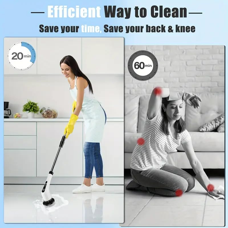 Image of Electric Spin Scrubber,Cordless Cleaning Brush,Shower Cleaning Brush with 8 Replaceable Brush Heads, Power Scrubber 5 Adjustable Speeds for Floor Bathroom Shower Bathtub Glass Car, Gift