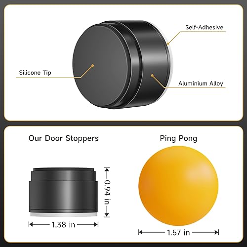 Miniatura 4 de Topes de puerta de aluminio con adhesivo para pared, tecnología de absorción de impactos de resorte, protector de pared para pomo de puerta (negro,