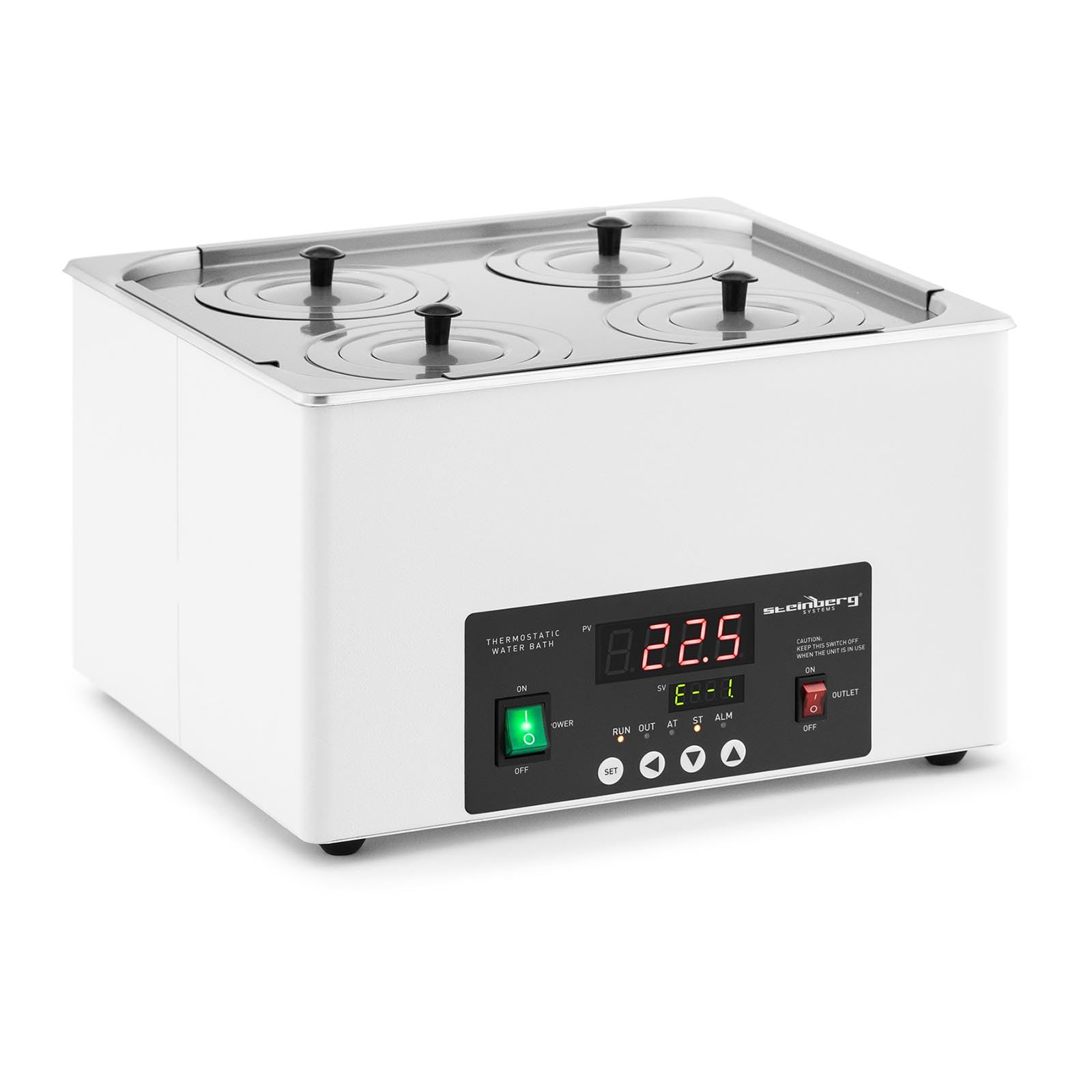 Steinberg Systems SBS-TWB-2004 - Baño de agua termostático digital, 14,6 L, 5-100 °C, 325 x 300 x 150 mm, pantalla LED, sensor NTC y función de temporizador, baño de agua caliente para laboratorio