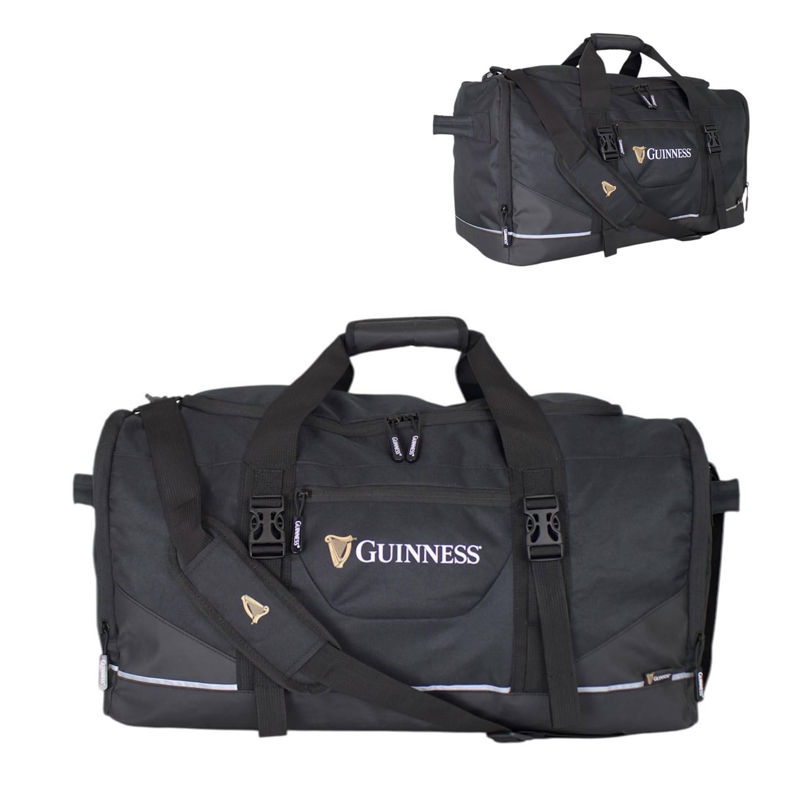 Guinness Official Sports Holdall – Black Duffel Bag with Shoulder Strap, 59x31x29cm, Gym, Travel & Weekend Bag, Spacious Main Compartment, Side Pockets, Branded Zippers