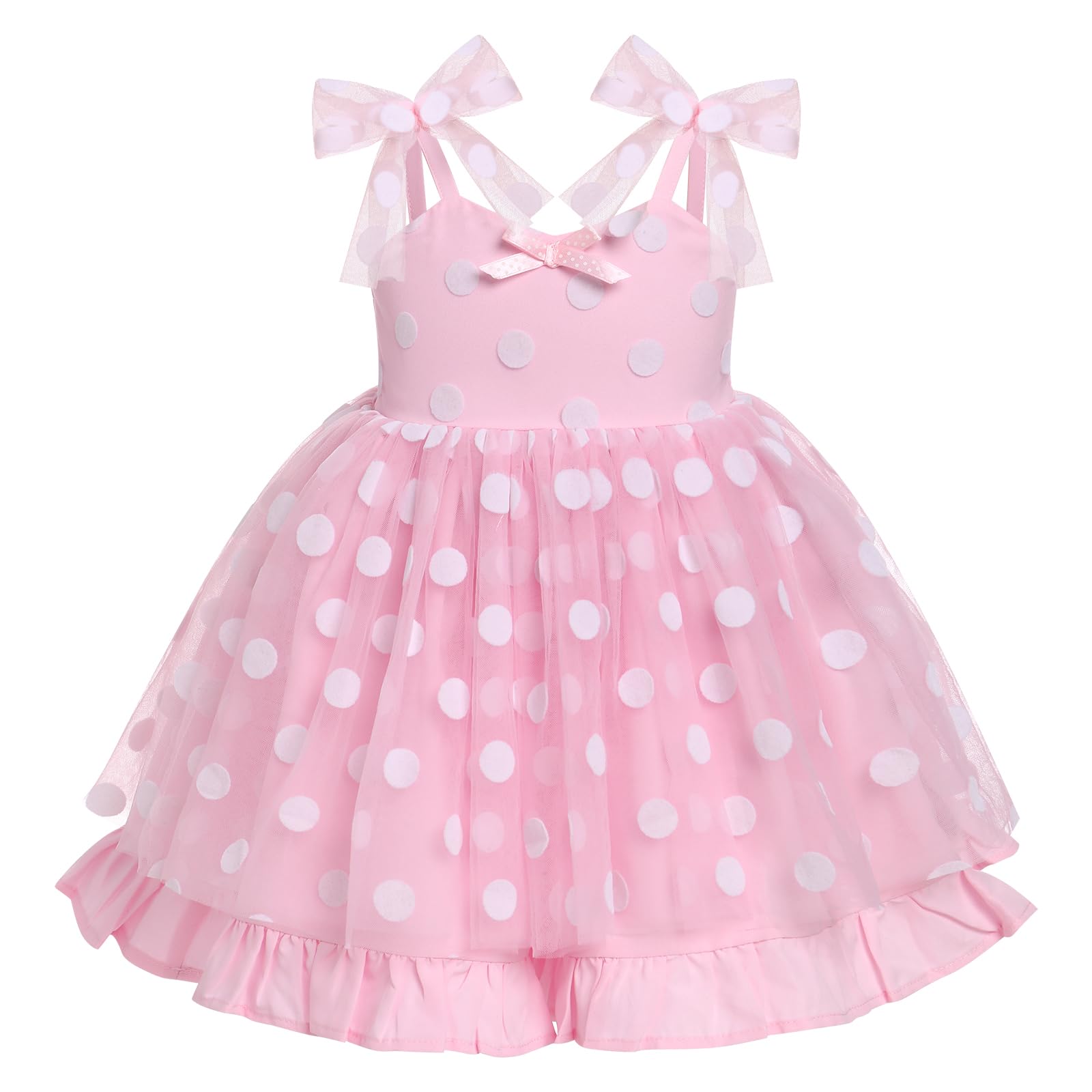 Toddler Dress Up Clothes for Girls: Girls Beach Dress, Girls Dresses - Floral Mini Polka Dots Dress Boho Pleated Casual Swing Dresses for Kids Wedding Party Photoshoot Pink & Mini Dots 6-12 Months