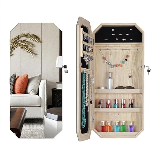 SKYXIU Gabinete de la joyería del espejo,Gabinete de almacenamiento de la joyería,Puerta o espejo montado en la pared con almacenamiento de