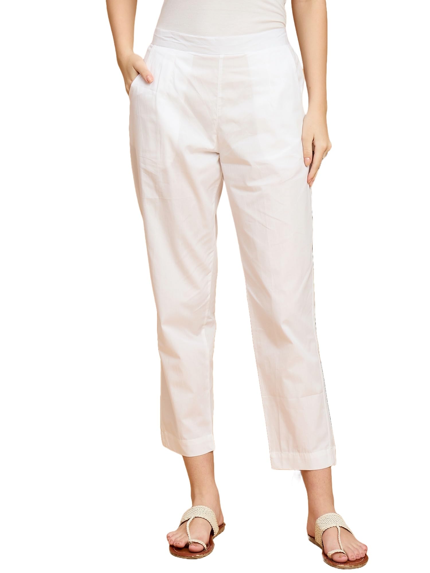 Dennis Lingo Womenâ€™s Cotton Straight Pants | Regular Fit Trousers with Pockets | XSâ€“4XL | Office, Casual & Ethnic Bottoms (7 Colors) in neutral