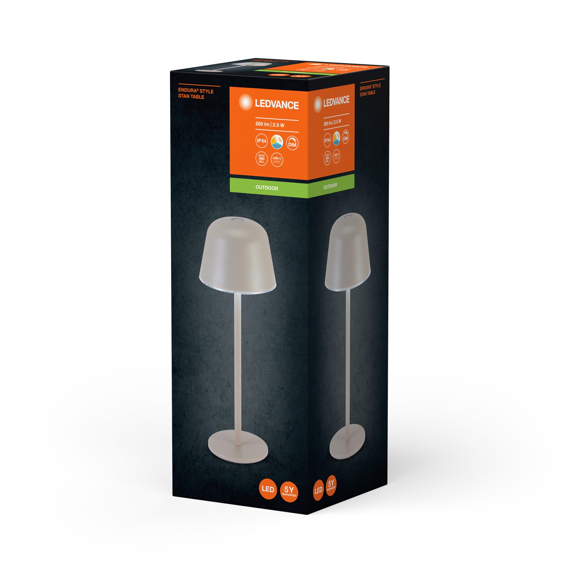 LEDVANCE Iluminación exterior ENDURA STYLE TABLE, 2,5W, 200lm, beige, lámpara de mesa, batería recargable, tipo de protección IP54, regulación progresiva, función de memoria de luminosidad