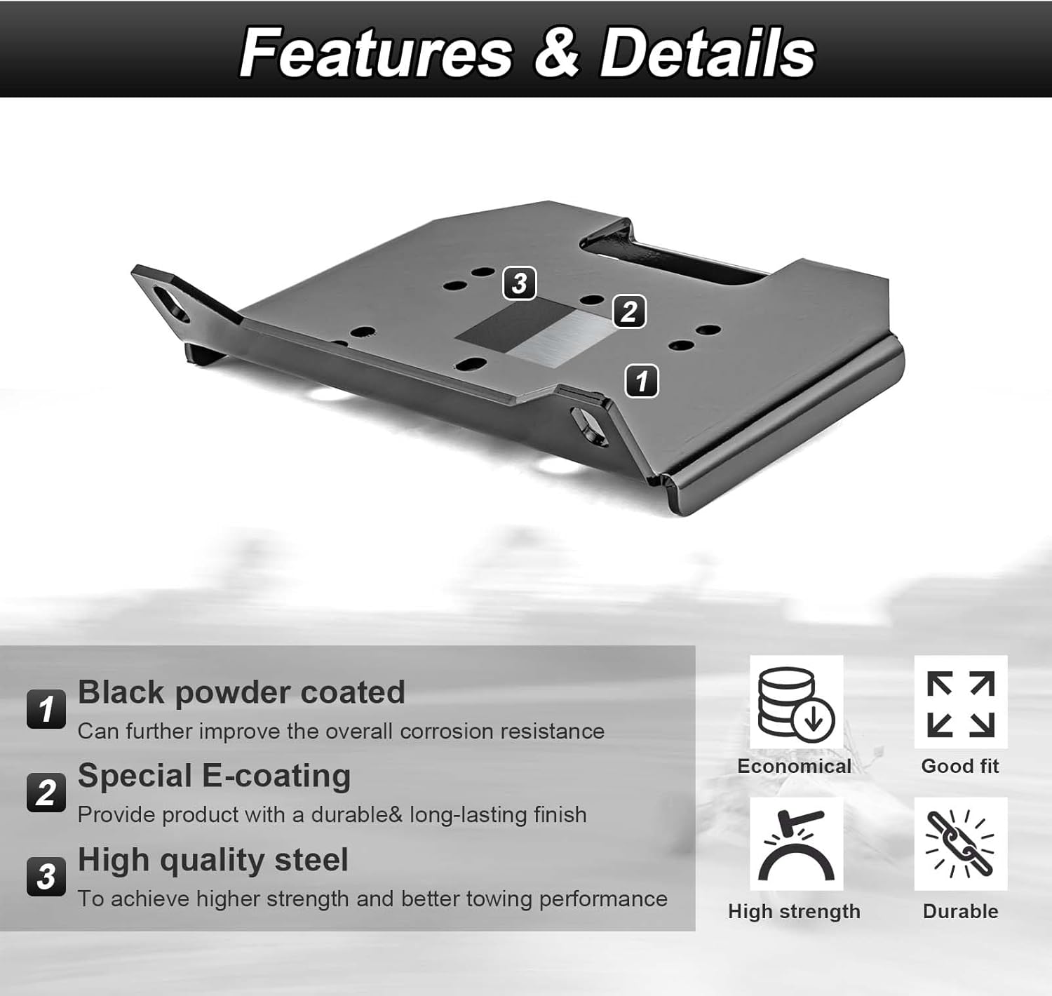Winch Mount Bracket Plate with 4 7/8"(124MM) Winch Roller Fairlead Cable Guide for 2000-3500 LBS Compatible with Polaris RZR XP Turbo General 900 1000 2014-2019