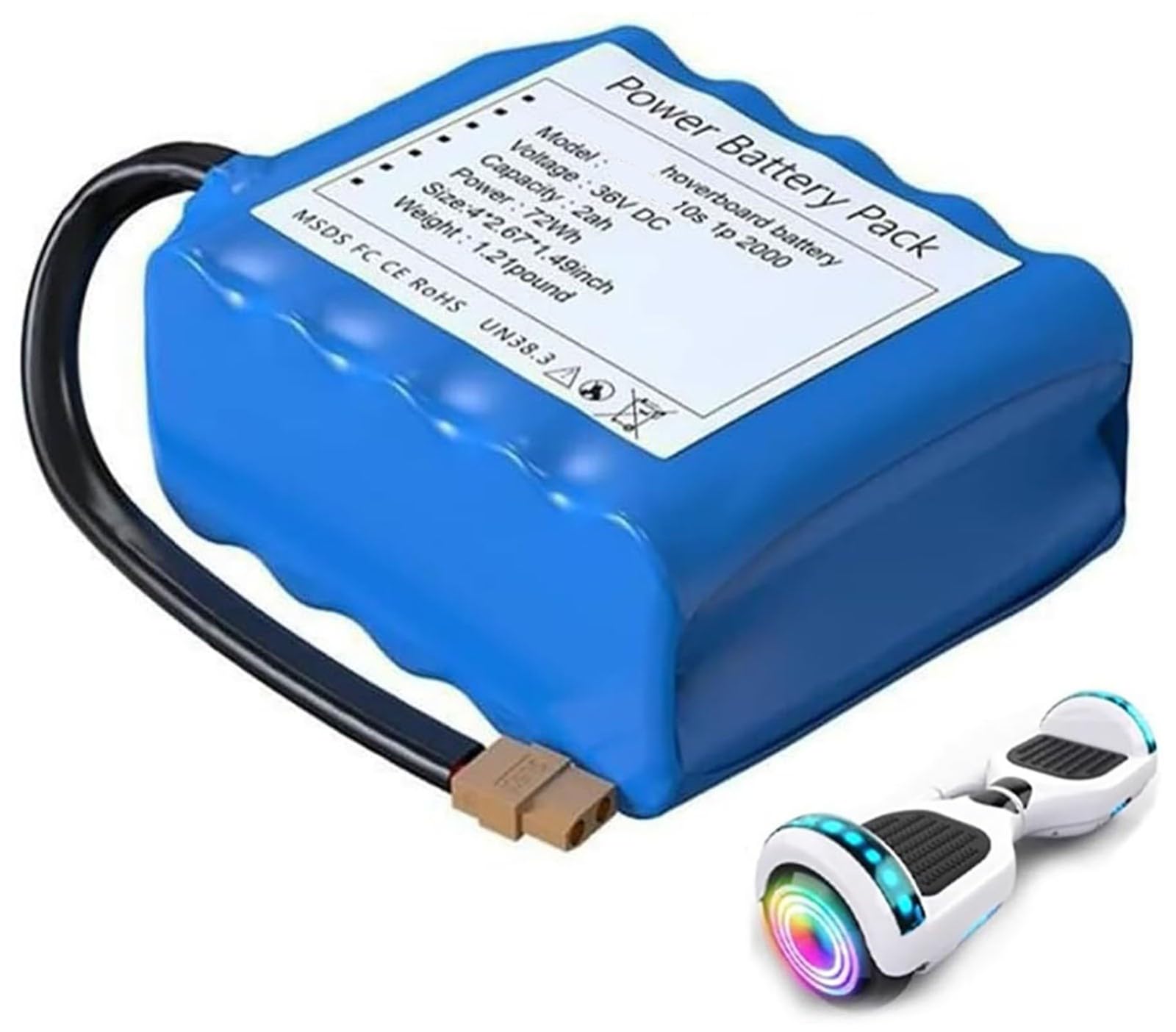 36V Batterie Hoverboard 36V 2Ah Batterie De Remplacement Rechargeable 36V pour Hoverboards Scooter avec Carte De Protection XT60 Et BMS
