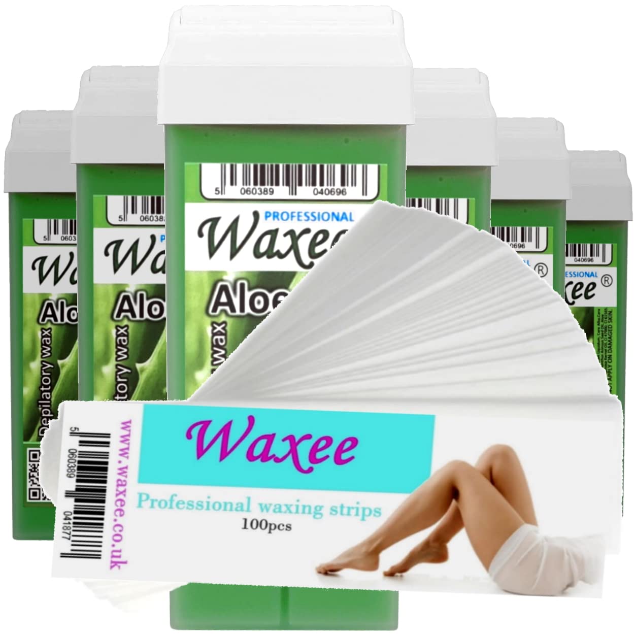 6x 100ml roll-on wax roller wax cartridge refill + 100 waxing strips from UK brand Waxee! (Pink) — view 14