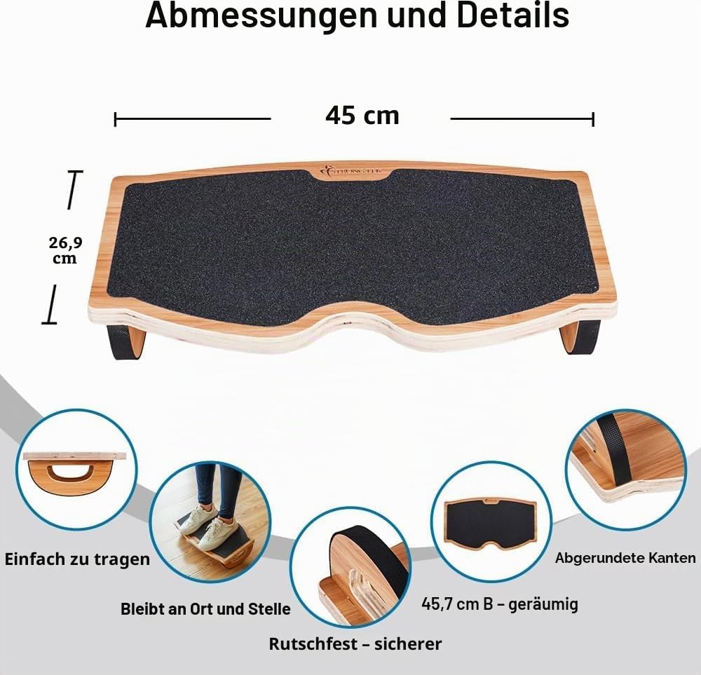 StrongTek Foot Rest Under Desk, Desk Footrest, Rocking Foot Nursing Stool, Rocker Balance Board, Natural Wood, Non-Slip, Ergonomic Pressure Relief for Posture Support, Home, Office Use (18Wx11L)