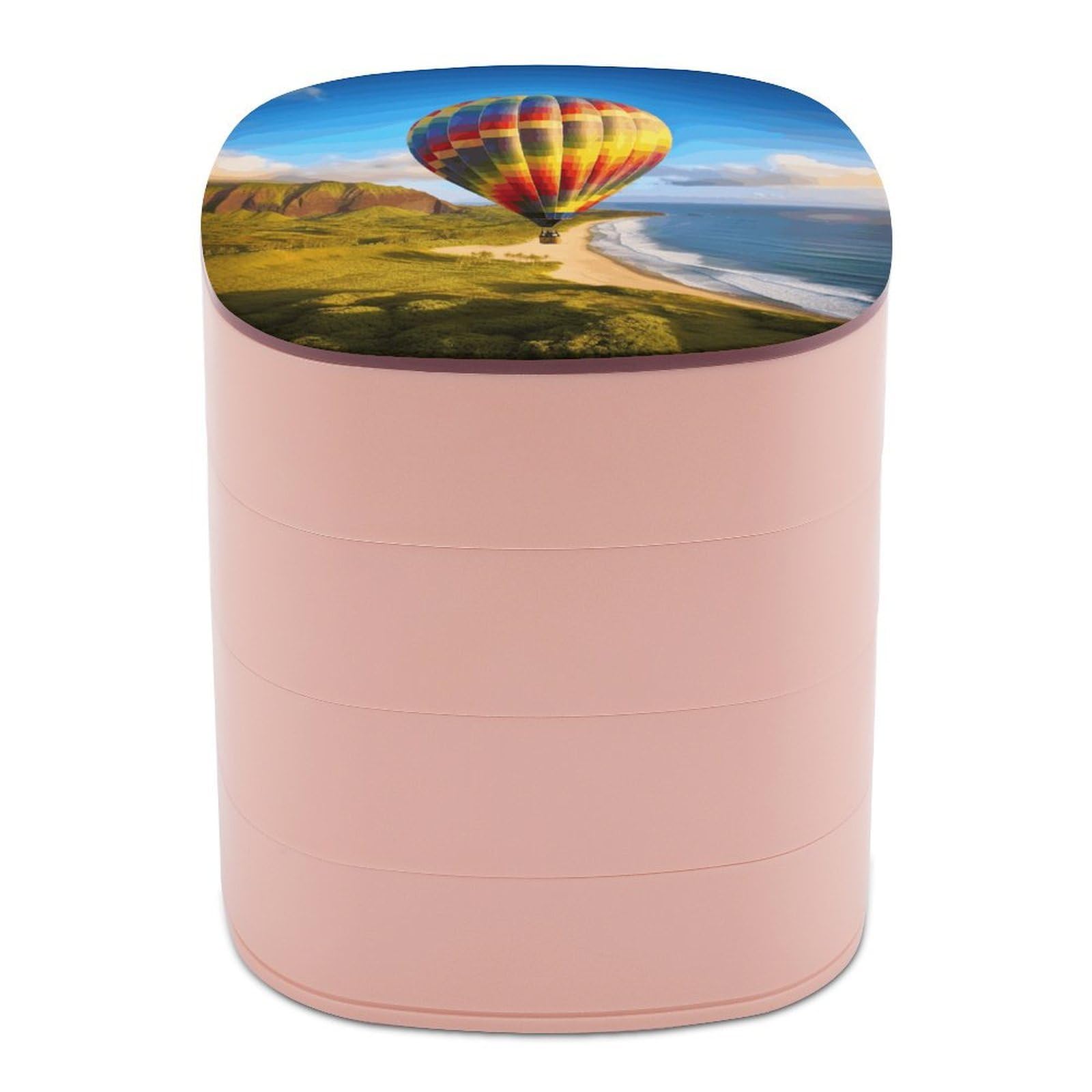 VstaDank Hawaii Hot Air Balloon Jewelry Box 360° Rotatable Jewelry Organizer 4 Layers Jewelry Case with Lid Fashion Portable Earring Holder for Bracelets Rings Bracelets Vanity