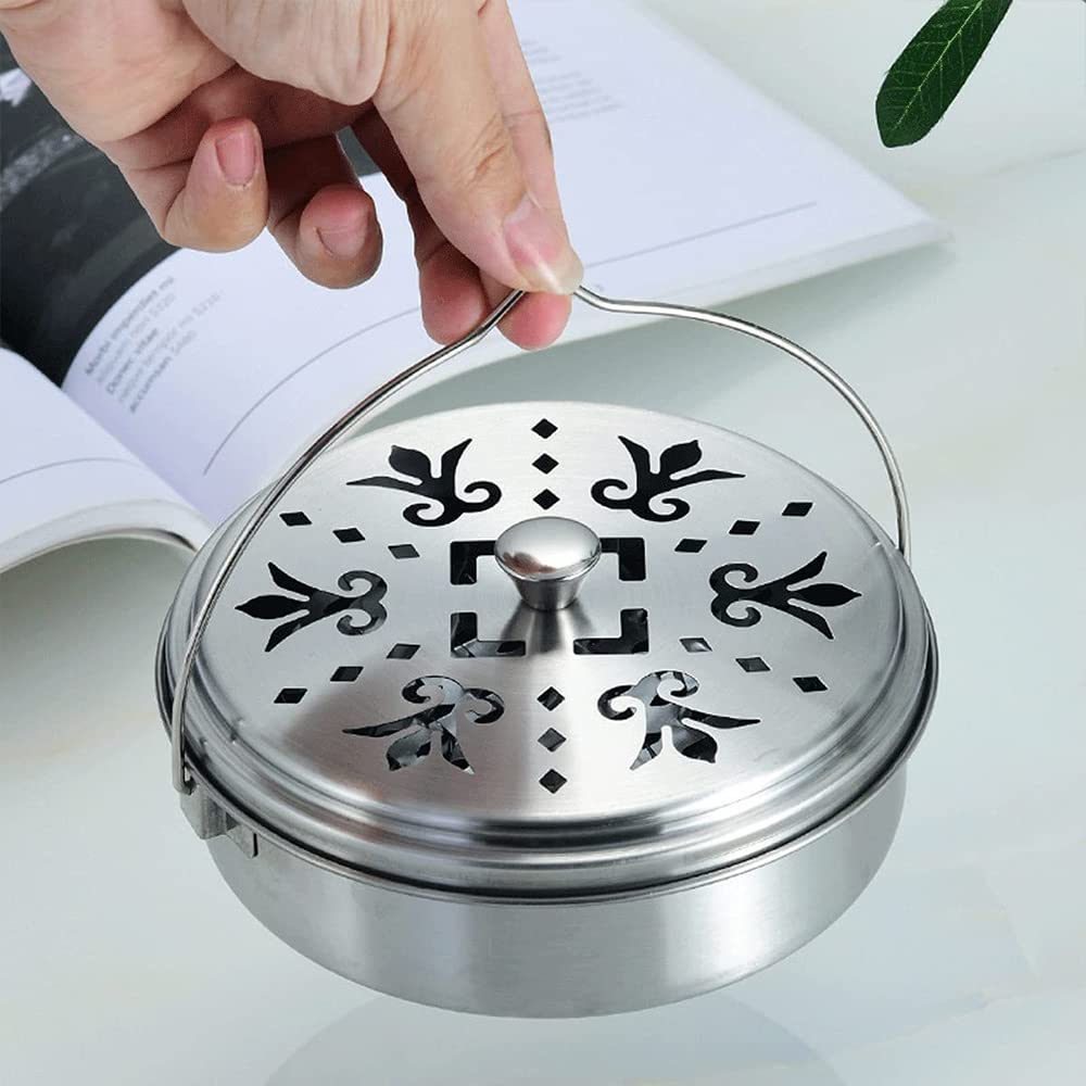 FYting Mosquito Coil Holder, Metalen Wierookhouder Metalen Coil Houder met Cover en Handvat Ronde Metalen Wierookdoos voor Thuis Insectenwerende Rek voor Thuis Outdoor Camping Reizen Wandelen