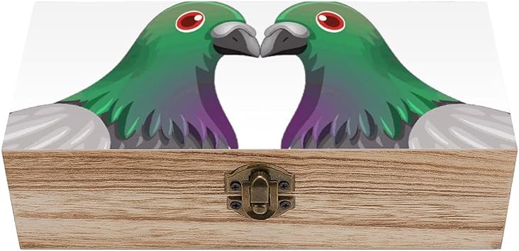 Cartoon Pigeon Wooden Storage Box,Durable Sturdy Wood Keepsake Container Retro Exquisite Wood Craft Boxes for Trinkets Recipes Receipts Jewelry