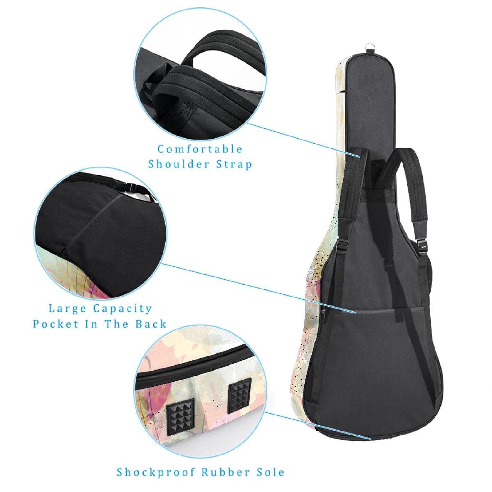 42 Pollice Chitarra Acustica Borsa con Antiurto Spessa Imbottito Zaino per Chitarra Basso Folk Classica Musica Note Staff