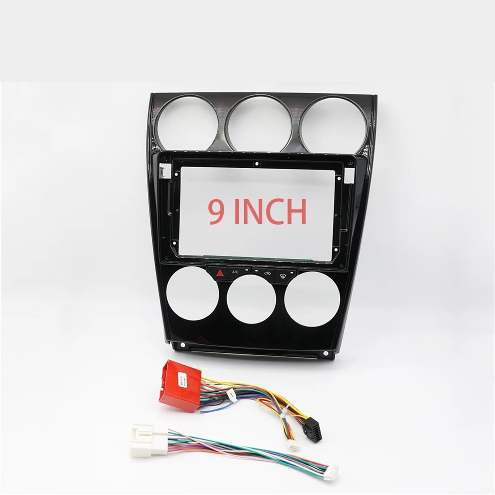 Cadre Panneau D'autoradio Cadre Voiture 9 Pouces, Panneau Stéréo Fascia, Tableau, Double Din, Climatisation, Câble d'alimentation Canbus Intégré pour Mazda 6 2002 – 2007