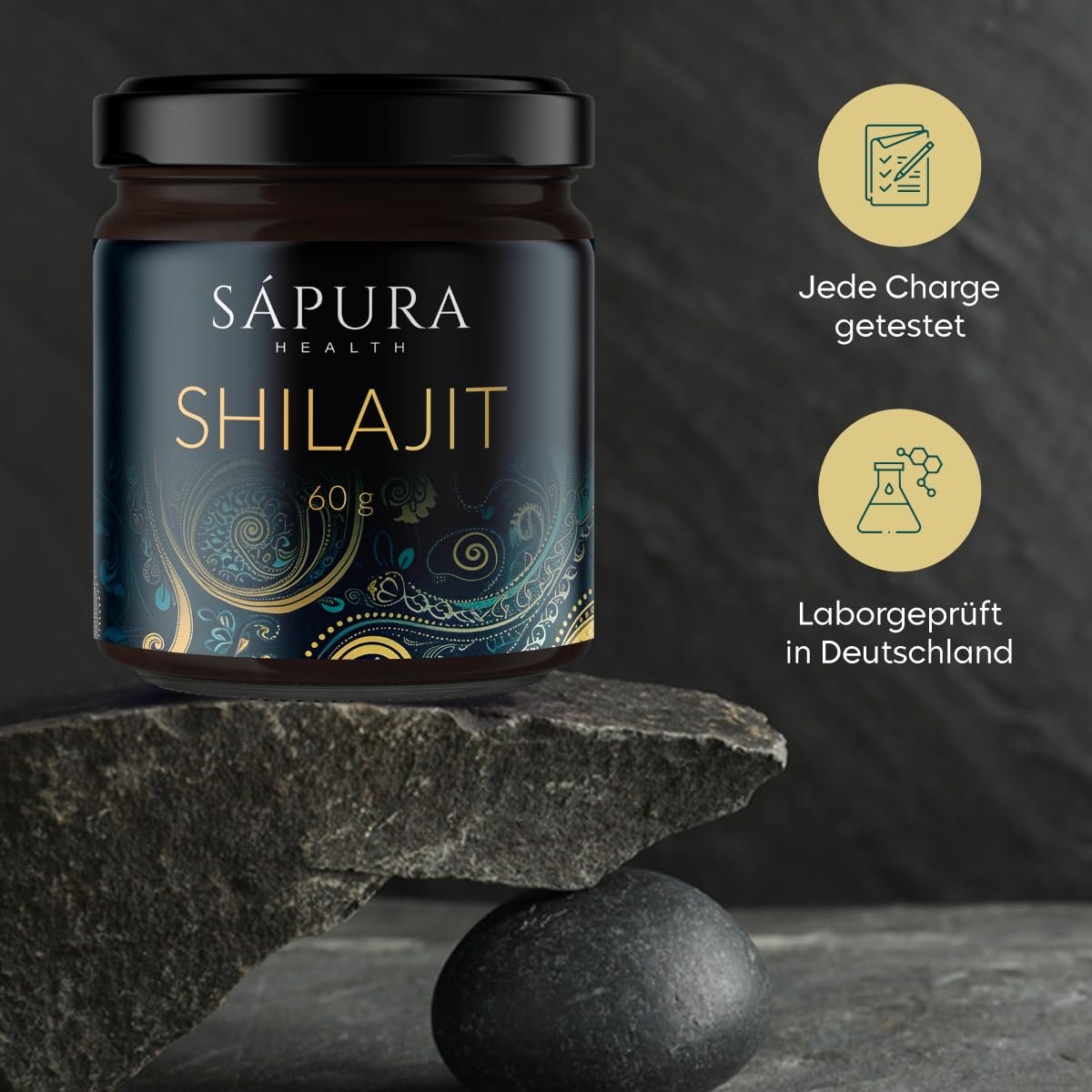 Shilajit Harz Original Resin *60g* Inklusive Löffel - Fulvinsäure + Huminsäure + 85 Mineralstoffe | Inklusive Laborbericht & Qualitätszertifikat