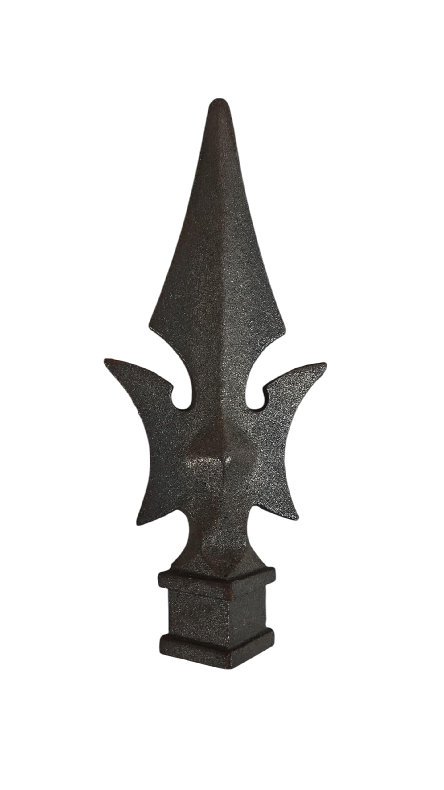 Cast Iron Fence Finials, Multiple Decorative Styles &amp; Sizes, 1/2" to 1" Inch Square and Round Spears, Fleur de Lis Design (1/2" Javelin SQ, 4)