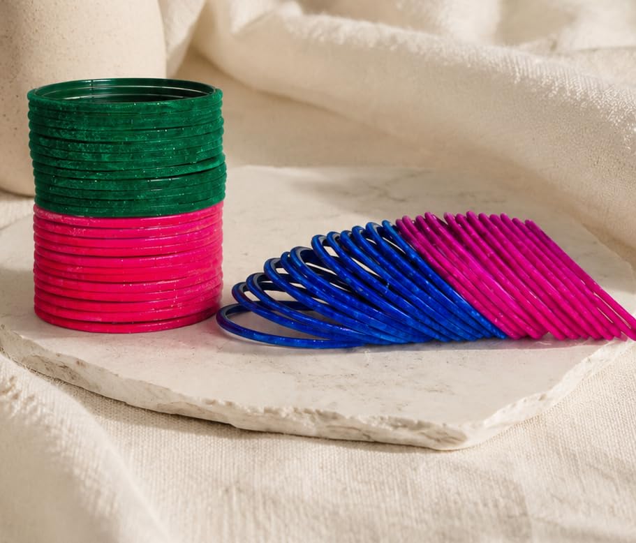 Image of NMII Glass with Plain and Glossy Finished Bangle Set For Women and Girls