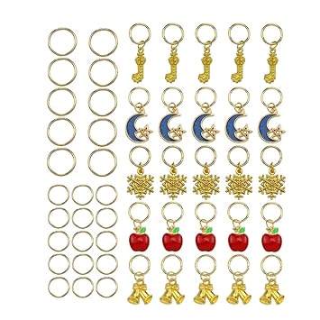 SUPVOX 50pcs Christmas Hair Charms Hair Rings Moon Star Snowflake Bell Apple Hair Decoration Dreadlocks Beads DIY Accessories for Hair Jewelry Bag Keychain
