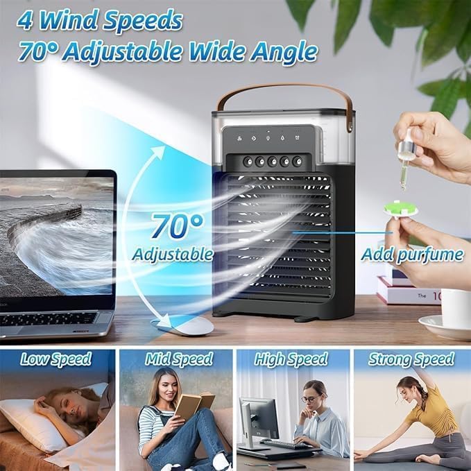 Image of NEX Portable Air Cooler Fan with Water Tank & USB Power - Mini Personal Evaporative Cooler with 3 Speeds, Mist Humidifier, LED Light, Quiet Cooling for Home, Office, Bedroom (Multicolor)