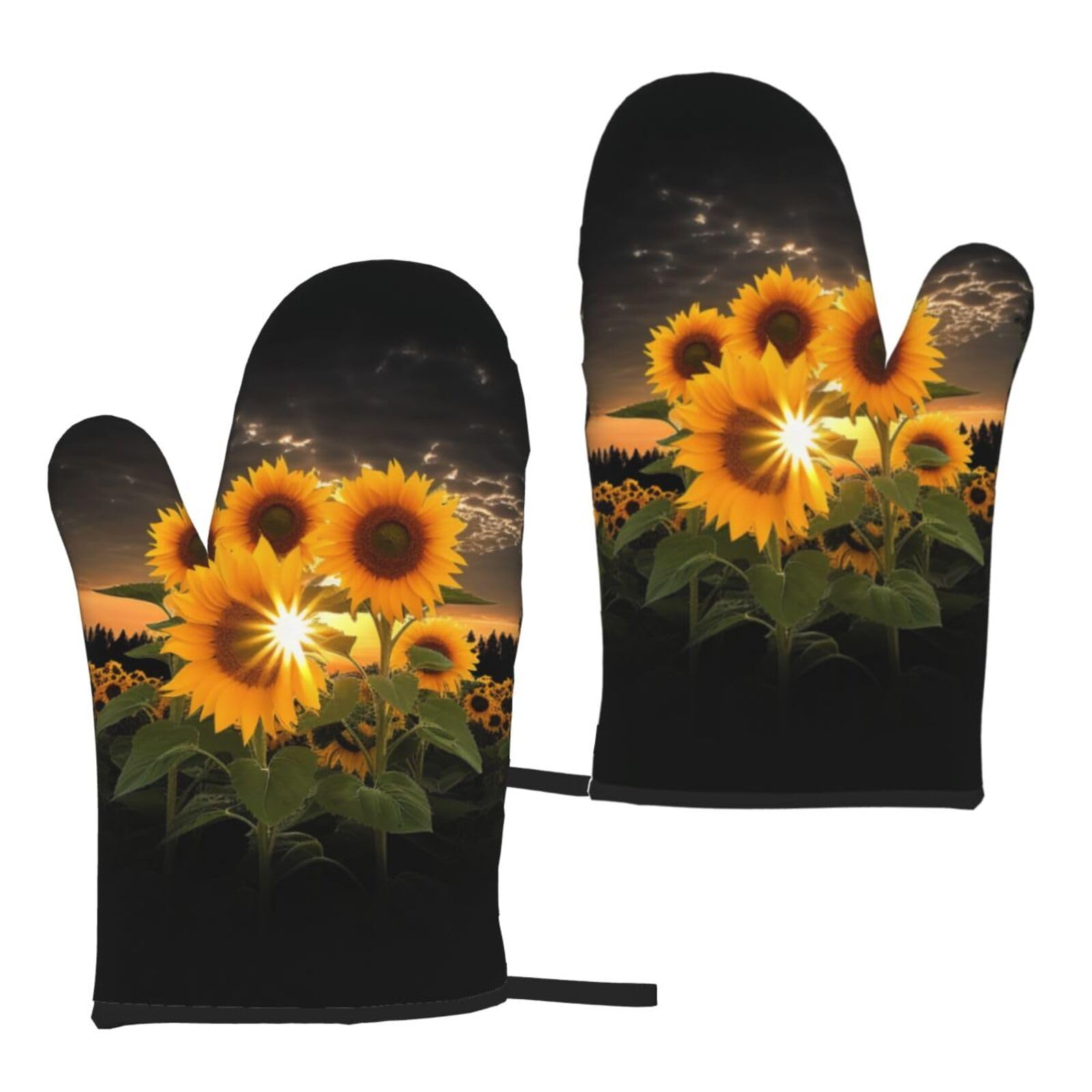 Sunflowers at Sunrise Printed Oven Mitts Sets 2 PCS Heat Resistant and Non-Slip Glove Potholder for Kitchen Cooking Baking Grilling