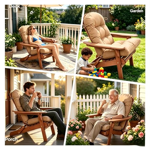 Image of QILLOWAY Outdoor High Back Chair Cushion for Adirondack, All Weather Rocking Chair Cushions Thick Padded Replacement for Patio Furniture,Beige,Sand,Camel