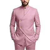 Chinese Suit Men 2 Piece Slim Fit Safari Suits for Men Mandarin Collar Suit Chinese Tunic Suits Blazer Pants Set