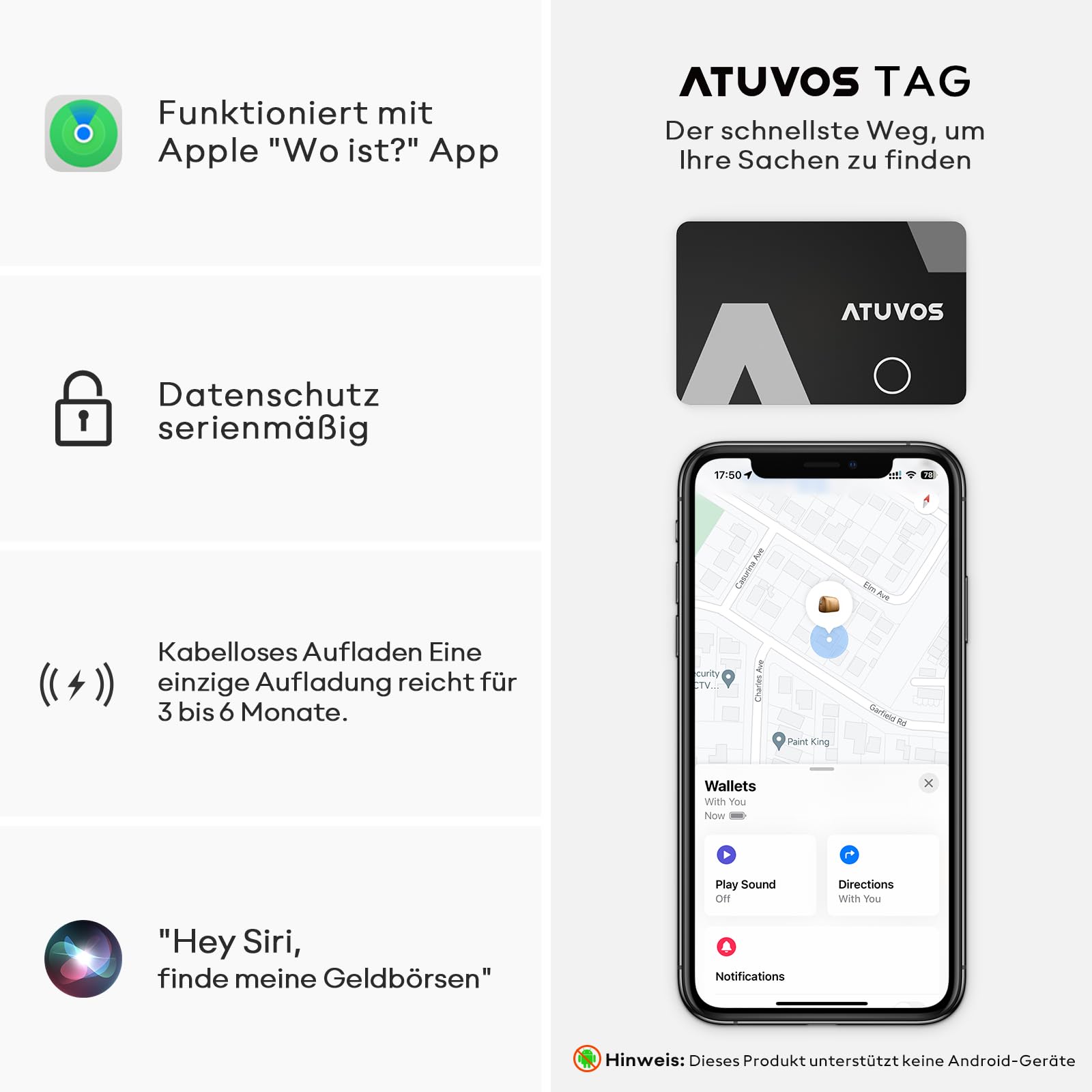 ATUVOS Air Tag Card Wallet Tracker Karte Thin 1.6mm 2er Pack, Wiederaufladbarer Geldbörsenfinder Kompatibel mit Apple Wo ist? APP (iOS NUR,Android Not Supported),Item Finder für Reisekoffer/Geldbeutel