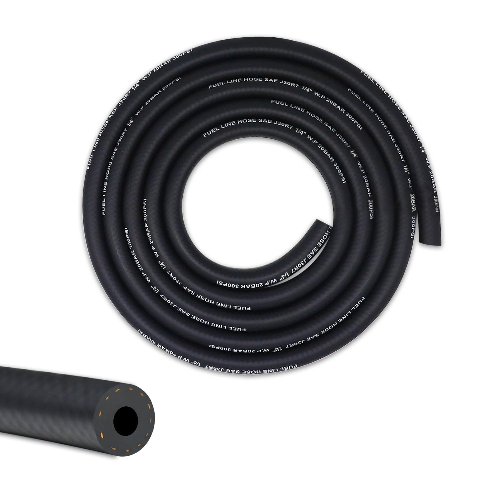 1/4 ID Fuel Line Hose NBR Rubber Gasoline Tube 5 FT, 300PSI Pressure